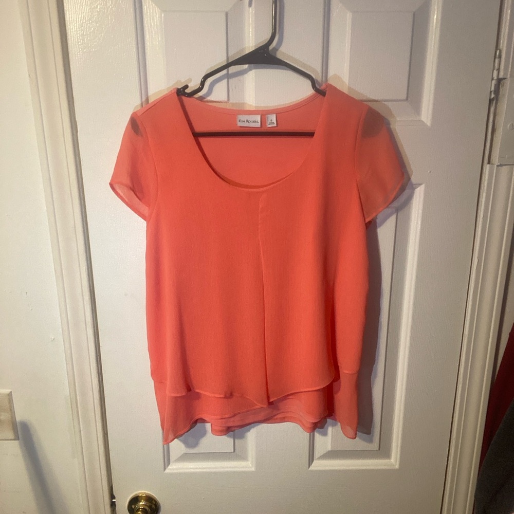 Kim Rogers Vibrant Coral Layered Blouse